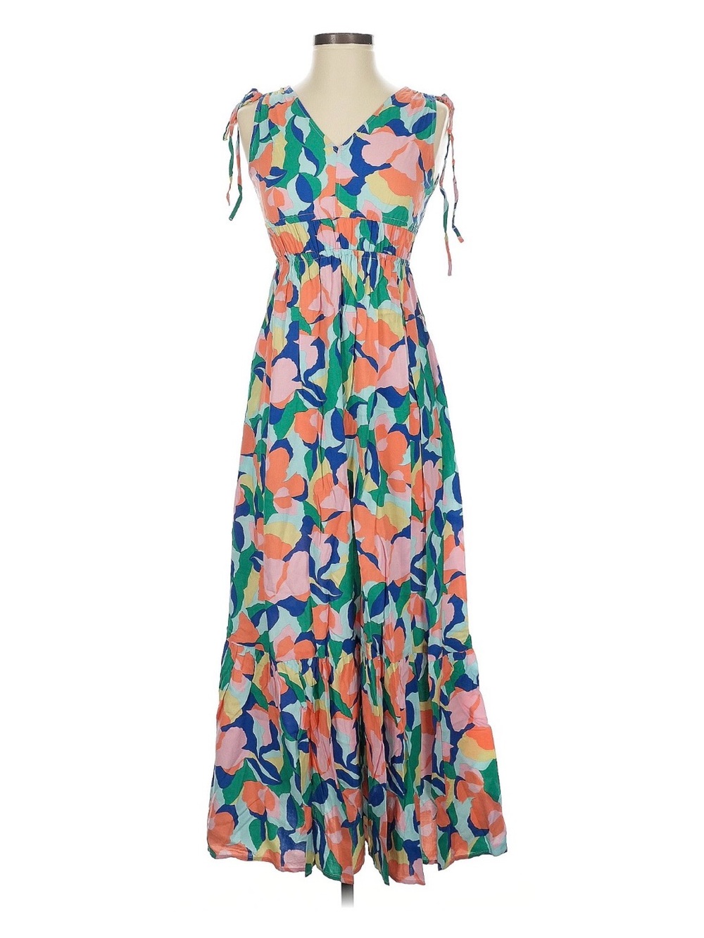Jessica Simpson Sleeveless Floral Maxi Dress in Coral, Teal & Pink
